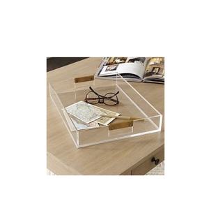 Plateaux de service en acrylique transparent personnalisés avec poignée dorée, plateaux décoratifs, 2 pièces, forme carrée, couleur blanche, vente chaude - Product Image 5