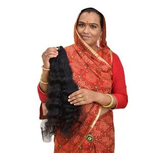 100% cuticule alignée naturel 100% extensions de cheveux humains vierges bruts Style ondulé profond lâche 8-32 pouces ruban de vendeurs de temple indien - Product Image 1