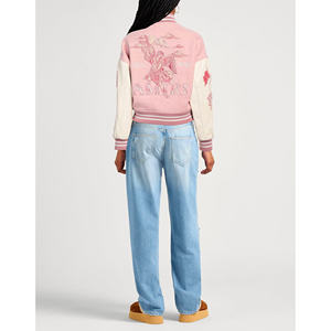 Haute Qualité Laine Tricoté Respirant Femmes Varsity Letterman Baseball Bomber Vestes Boxy Matelassé Conception Broderie - Product Image 3