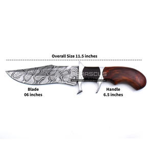 Cuchillo de Caza Hecho a Mano de Acero de Damasco de Alta Calidad con Hoja Recta de Punta Caída, Mango de Madera y Funda de Cuero, Personalizable OEM - Product Image 6