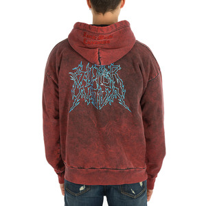 เสื้อฮู้ดดี้โอเวอร์ไซส์ผู้ชาย ผ้าฝ้าย 100% สีแดงล้วน สไตล์ลำลอง สตรีทแวร์ มีกระเป๋า ดีไซน์ป้องกันขนร่วง ผ้าเฟรนช์เทอร์รี่ - Product Image 3