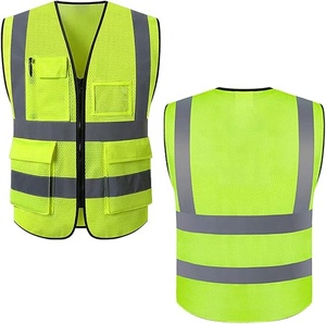 Chaleco de Seguridad Reflectante y Transpirable Personalizado de Alta Visibilidad al por Mayor con Bolsillos para Hombre, Cuello en V, Carcasa de Poliéster/Nylon - Product Image 1
