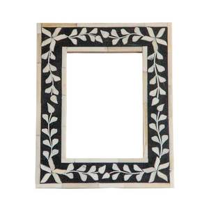 Marco de Fotos Negro con Incrustaciones de Hueso Floral, Hecho a Mano, Rectangular, con Patrón Artístico de Hojas, Decorativo, para Mesa, Moderno, para Regalo - Product Image 1