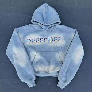 Sweat à capuche homme personnalisé délavé à l'acide poids lourd Boxy épaule tombante surdimensionné Streetwear imprimé strass logo pour la salle de sport hiver - Product Image 3