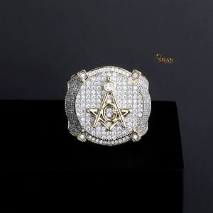 Elegant 10K Solid Gold Moissanite Diamond Masonic Symbol <b>Ring</b> <b>Iced</b> Out Hip Hop Statement Jewelry Unique Gift for Men - Product Image 1