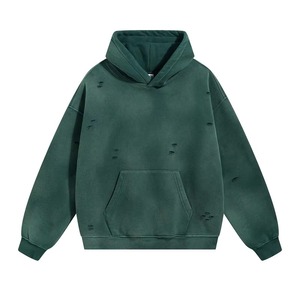 Sweat-shirt à capuche personnalisé pour fabricants de vêtements streetwear, 360 g/m², 100 % coton, vert uni, délavé au soleil, effet vintage, poids lourd - Product Image 5