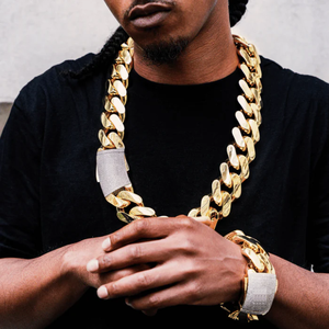 Collar de cadena cubana de oro amarillo chapado en oro real, collar de cadena de eslabones de oro de diamante para joyería de moda para hombres - Product Image 2