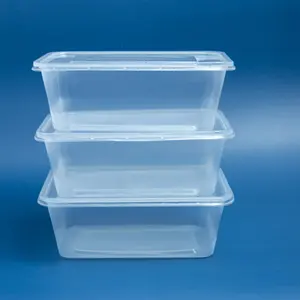 Caja de plástico transparente desechable con forma de rectángulo para alimentos/frutas/ensaladas con tapa, productos de venta al por mayor 2024