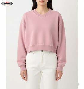 Sudadera con Capucha de Invierno, Estilo Urbano, Gruesa, Corta, Holgada, de Poliéster/Algodón, con Logotipo Personalizado, Estampado en Relieve, Cuello en V, 2 Piezas, Precio de Fábrica - Product Image 1