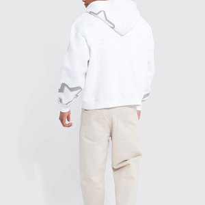 Automne solide XS pleine fermeture éclair hommes à capuche manches longues en gros Logo personnalisé surdimensionné Streetwear polaire sweat en relief - Product Image 2