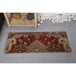 Classic Large Area Traditional Turkish Rug <b>Red</b> Beige Vintage Style 1.3x3.3ft Rectangle Patchwork Pattern <b>Wool</b> 10mm Latex - Product Image 3