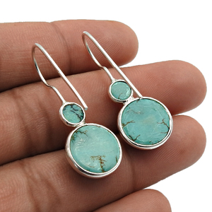Boucles d'oreilles en argent sterling 925 avec pierre naturelle turquoise élégante pour femme, fille, fournisseur en gros de bijoux faits à la main - Product Image 4