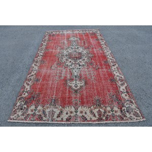 Antiguo rojo Beige 5,3X9,4 pies de lana alfombra de área grande Vintage turco Patchwork diseño látex sala de estar decoraciones tejido plano - Product Image 1