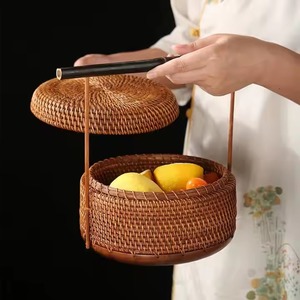 Cesta de Ratán Moderna con Diseño de Libélula de Bambú Hecha a Mano, Elegancia Natural, Asa Morada de Dibujos Animados, Almacenamiento Ecológico para Frutas y Té - Product Image 3