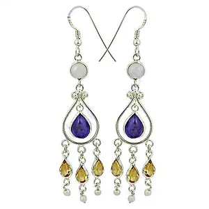 Boucles d'oreilles pendantes en argent 925 pour femme, style bohème, avec saphir, citrine et perles en forme de goutte, certifiées, tendance, pour soirée - Product Image 1