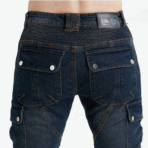 กางเกงยีนส์ขี่จักรยานสำหรับผู้ชายพร้อมแผ่นและแผงยืดแบบถอดได้อุปกรณ์ป้องกันความปลอดภัยระบายอากาศได้ดีได้รับการรับรองจาก CE สีน้ำเงิน - Product Image 5