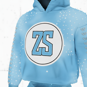 Premium 330 GSM Fleece Zipper Tracksuit Soft Sky Blue Gradient Fabric Custom Logo Embroidery Rhinestone <b>Detailing</b> - Product Image 6