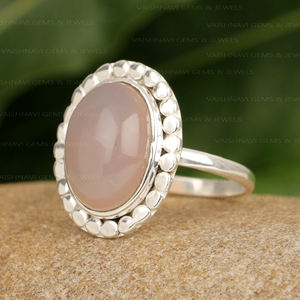 Belle bague bohème en argent sterling 925 10x14mm pierre précieuse de calcédoine rose ovale pour fête anniversaire bijoux artisanaux pour - Product Image 2