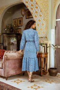Main bloc imprimé coton robe imprimé fleuri longue été Maxi robe Style bohème pur coton léger à la main - Product Image 3