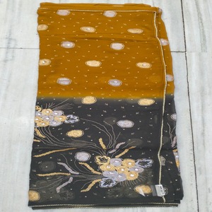 Collection de mariage formelle : Saree léger en mousseline/georgette tissée à motif floral indien, anti-statique, pour tenue de mariage - Product Image 2