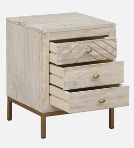 Mesita de Noche Moderna Rústica de Tres Cajones con Acabado Desgastado, Mueble Tradicional para Dormitorio, Hecho a Mano en India - Product Image 5