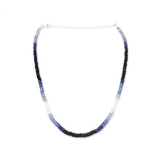 Collier en saphir bleu ombré 3,5-4,5 mm, chaîne en or rose, style religieux chrétien tendance pour mariage ou cadeau - Product Image 6