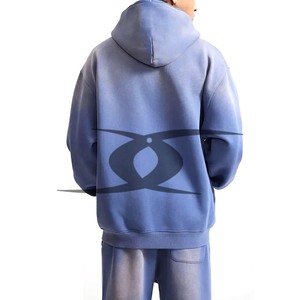 Survêtement personnalisé poids lourd délavé à l'acide pour hommes Hiver Vintage Plain Blank Hoodie Sweatpants Set par le fabricant - Product Image 2