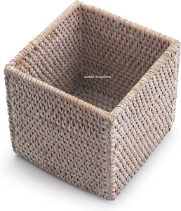 Caja de pañuelos cuadrada de ratán clásica hecha a mano, cubierta de madera tejida a mano para fácil relleno, decoración para el hogar y la oficina - Product Image 3