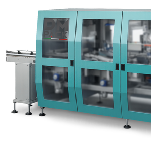 Máquina compacta de velocidad media de fabricación italiana, aplicador de tapa de cartón DRON, modelo para cerrar paquetes de bandejas troqueladas, línea de envasado en caliente - Product Image 2