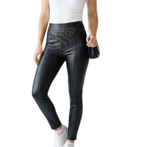 Leggings en cuir taille haute pour femmes, grandes tailles, vente en gros, couleur unie, respirants, longueur intégrale, taille élastique - Product Image 1