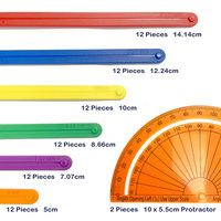 Ensemble d'apprentissage de la géométrie PLOMA AB334 – Bâtonnets en plastique pour formes 2D et angles, 72 pièces, rapporteur, boîte de rangement transparente orange, pour enfants de 5 à 7 ans, unisexe