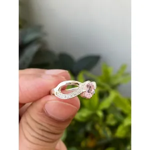 925 <b>Silver</b> Natural Morganite <b>Statement</b> <b>Ring</b> with Turquoise Gemstone Rhodium Plated Oval Cut Romantic Engagement <b>Ring</b> - Product Image 4