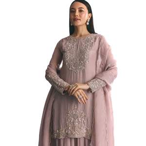 Lavender Organza <b>Kurta</b> Palazzo Suit With Zardosi Work Wholesale <b>Women</b> Ethnic Apparel OEM Factory Bulk Supplier Custom Fashion - Product Image 3