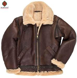 Handmade Men's Leather Aviator with Fur, RAF Pilot Shearling Coat, <b>Brown</b> Fur Collar Leather Jacket, Classic Sheepskin Bomber, - Product Image 6