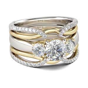 แหวนแต่งงานเงินแท้ทรงกลมเจียระไนสามเม็ดสองสี Jeulia - Product Image 2