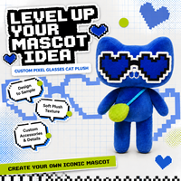 Fabricant de poupées en peluche personnalisées, personnage de chat bleu de 15 cm avec des nuances de pixels, OEM ODM pour cadeaux en gros