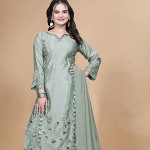 Style indien et pakistanais lourd CHINON SOIE avec broderie travail Salwar costume avec pur Chinon nouveaux costumes de créateurs - Product Image 1