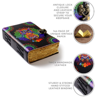 Couverture de carnet en cuir véritable imprimée mandala hibou coloré, faite à la main, avec bord festonné, carnet d'écriture artistique unique, cadeau idéal pour la fête des mères