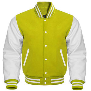 Veste universitaire Hip Hop vierge, impression personnalisée, laine rouge, manches en cuir jaune pur, vestes de baseball, vestes universitaires - Product Image 3