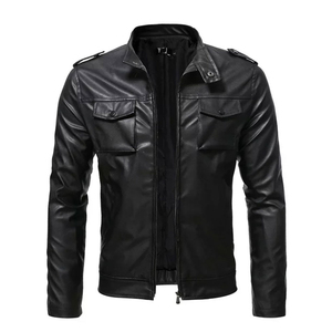 High Quality Leather <b>Jacket</b> with Custom Logo Printing Stand Collar Waterproof Breathable Plus Size OEM Service Available for <b>Men</b> - Product Image 1