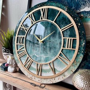Relojes de pared de resina epoxi hechos a mano para espacios exquisitos, decoración única para el hogar, regalo de pared, reloj de océano epoxi de creación antigua - Product Image 5