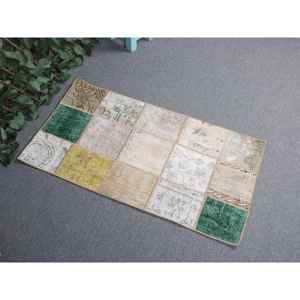 Tapis vintage, tapis turc 1,7x3,3 pieds, tapis persan en laine verte - Product Image 1