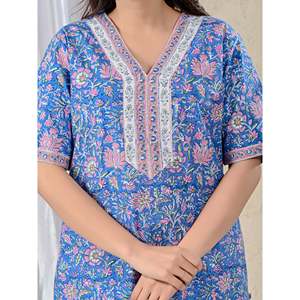 Camisón de Algodón Azul Jaal, Cómodo, de Popelina Suave, con Botones y Cierre con Cordón, Logotipo Personalizable, Talla XS, para Damas de Honor en Verano - Product Image 2