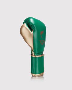 High Quality Custom Made Cowhide <b>Leather</b> Fly Boxing <b>Gloves</b> Full <b>Green</b> & Golden Straps Professional Competition Fly Boxing <b>Gloves</b> - Product Image 2