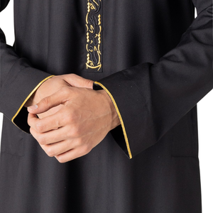 Thobe noir de luxe pour hommes, broderie dorée, Jubba saoudienne, vêtements islamiques, robe arabe pour hommes, Kandura Dishdasha - Product Image 4