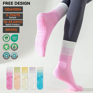 <b>Women</b> Anti <b>Slip</b> Yoga Pilates Socks High Quality Cotton Breathable Bow Strap Silicone Anti Skid Grip Custom Logo Sports Socks - Product Image 1