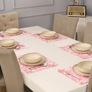 7 Piece 100% Cotton Pink <b>Placemat</b> with Snow Pattern Decorative <b>Table</b> Mat 35x45cm Durable Elegant <b>Dining</b> <b>Table</b> Accessories - Product Image 4