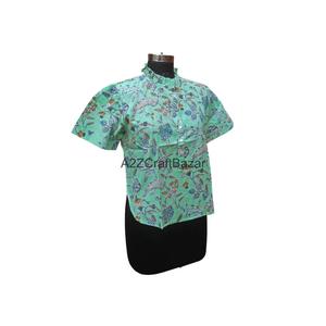 Tops Mini de Algodón para Mujeres y Niñas, Manga Corta, Cuello Redondo, Estampado Floral, Estilo Vintage Romántico, Corte Ajustado y Evase, Tops Ecológicos - Product Image 4
