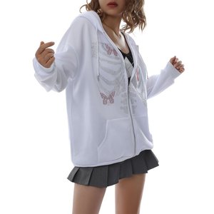 Sweats à capuche à manches longues avec fermeture éclair et strass, de haute qualité, à la mode, Style Oem - Product Image 2