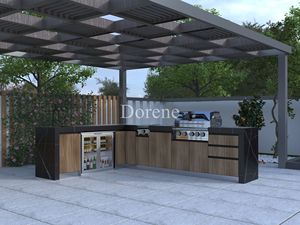Vente chaude 2024 <span class=keywords><strong>Cuisine</strong></span> extérieure modulaire en métal Dorene avec barbecue et réfrigérateur intégrés, bar pour usage domestique - Product Image 3